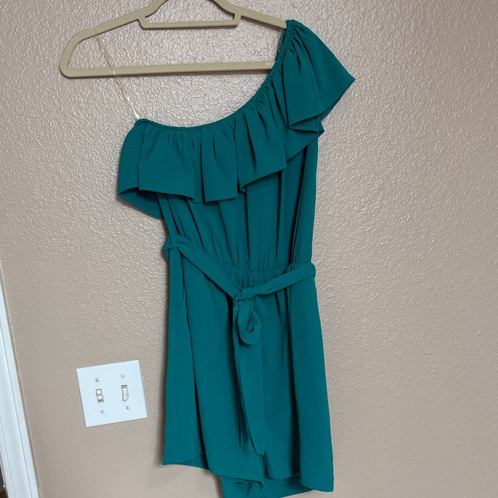 Entro Turquoise Off-Shoulder Ruffle Dress